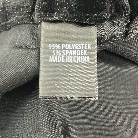 St John Large Black Silver Metallic Velvet Pull On Pants Pockets Stretch Dressy - Picture 8 of 11